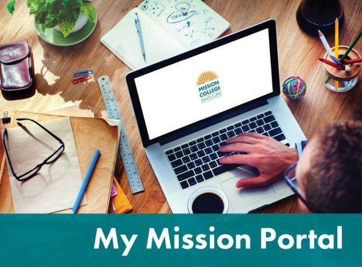 My Mission Portal graphic of student using a laptop. "My Mission Portal" is written on the bottom part of the image.